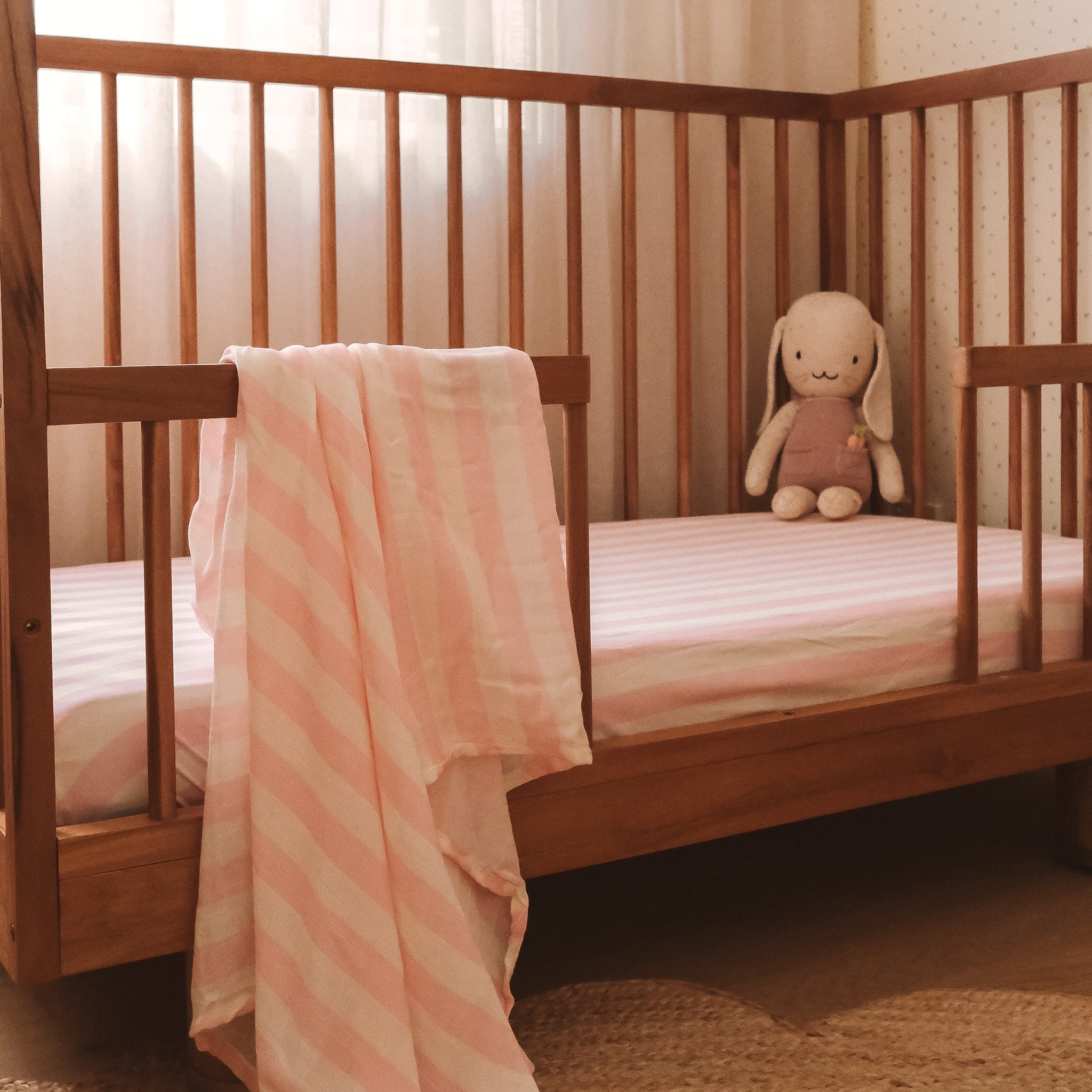 Cot | Fitted Sheet/Change Pad Cover | Organic - Petal Stripe - Image 7